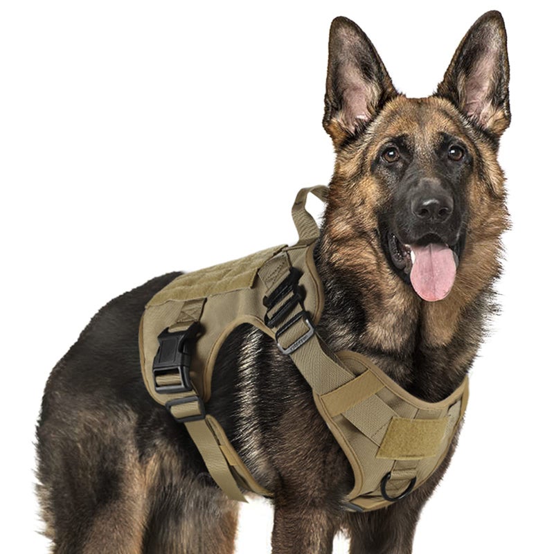 rabbitgoo Tactical Dog Harness for Large, Heavy Duty Pet Harness with Handle, No-Pull Service Vest Large Breed, Adjustable Military Dog Vest for Training Hunting Walking, Brown, L - Image 1