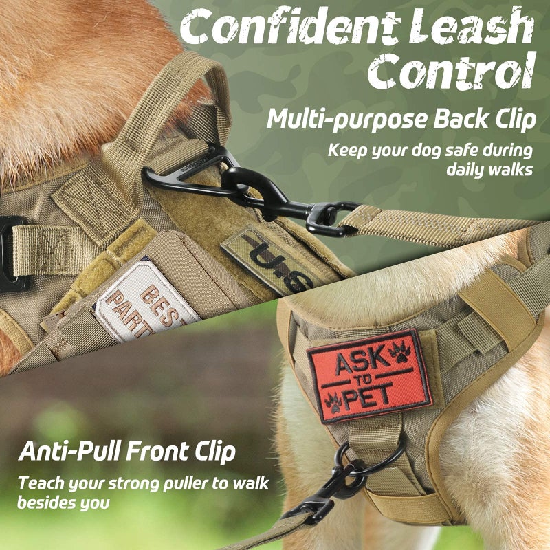 rabbitgoo Tactical Dog Harness for Large, Heavy Duty Pet Harness with Handle, No-Pull Service Vest Large Breed, Adjustable Military Dog Vest for Training Hunting Walking, Brown, L - Image 2