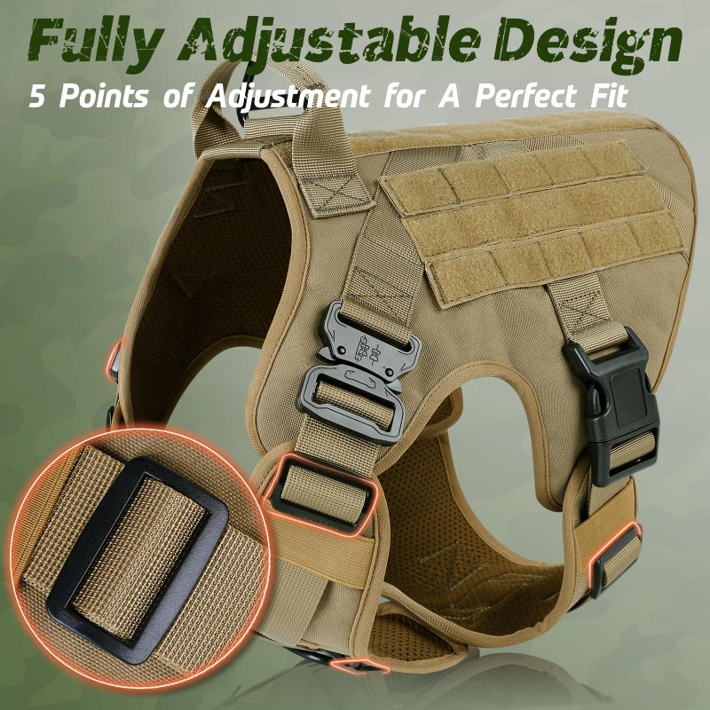 rabbitgoo Tactical Dog Harness for Large, Heavy Duty Pet Harness with Handle, No-Pull Service Vest Large Breed, Adjustable Military Dog Vest for Training Hunting Walking, Brown, L - Image 3