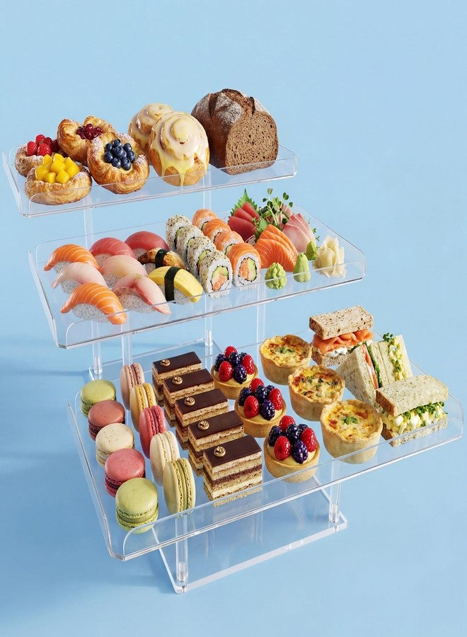Jusalpha Set of 3 Acrylic Cupcake Stand, 3 Tiered Party Serving Tray, Clear Rectangular Dessert Display, Heavy Duty Construction (Rectangular) - Image 1