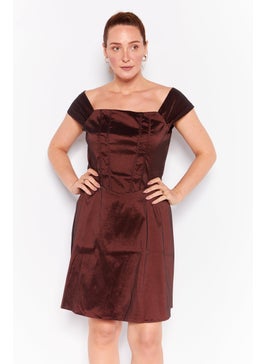 Collective The Label Women Solid Curve Dress, Brown  - Image 1