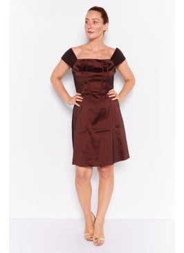 Collective The Label Women Solid Curve Dress, Brown  - Image 3
