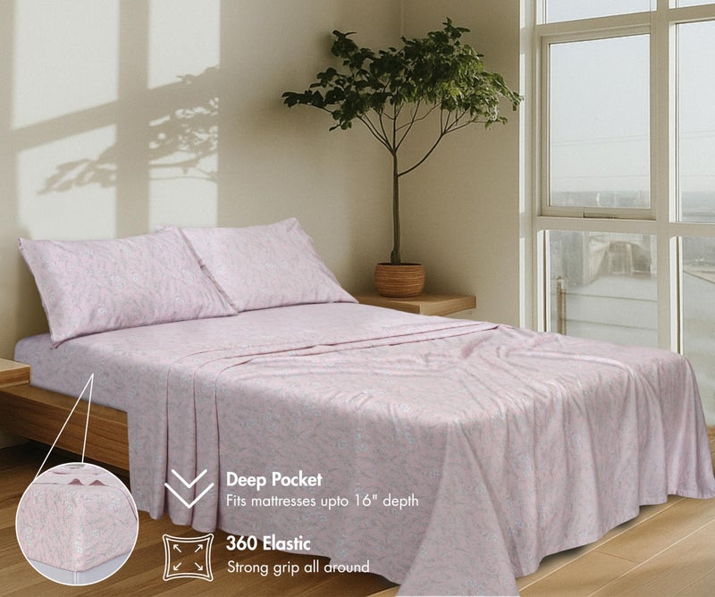 RUVANTI 100% Cotton Sheets Full Size Bed Set - 300 Thread Count Silky Soft Sateen Weave, Cooling, Lightweight & Breathable, 16" Deep Pocket, Durable & Luxury Satin-Like, 4 Piece, Pink Fusion - Image 2