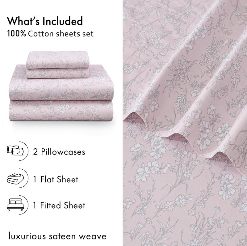 RUVANTI 100% Cotton Sheets Full Size Bed Set - 300 Thread Count Silky Soft Sateen Weave, Cooling, Lightweight & Breathable, 16" Deep Pocket, Durable & Luxury Satin-Like, 4 Piece, Pink Fusion - Image 3