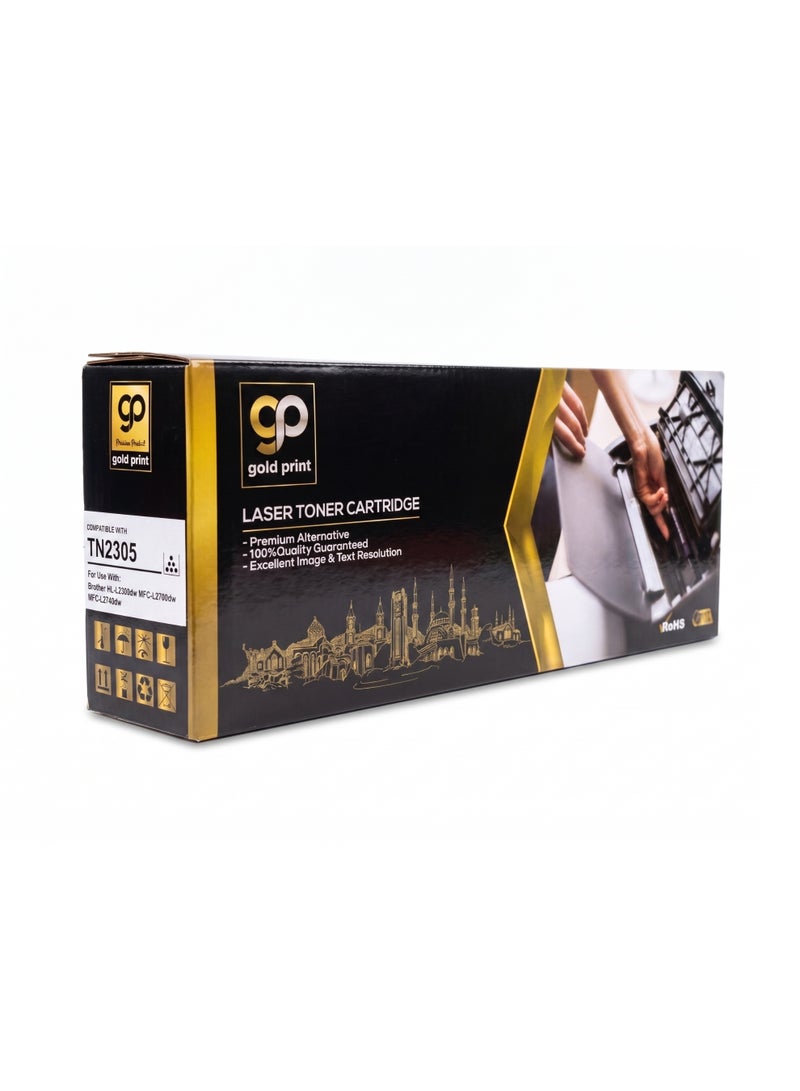 طباعة الذهب Gold Print Premium Toner Cartridge TN2305 Compatible For  Brother HL-L2365dw, MFC-L2700dw, MFC-L2740dw,  Toner: Refined toner is infinitely close to original toner to achieve high color printing. - Image 1