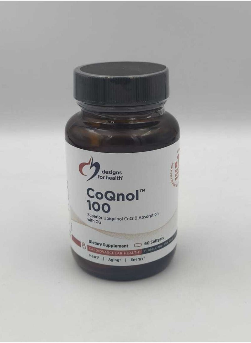 designs for health - CoQnol 100 - Supeieor Ubiquinol CoQ10 Absorption With GG Cardiovascular Health Heart/Aging/Energy - Dietary Supplement 60 Softgels - Image 1