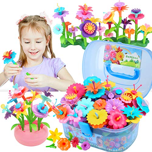 BEMITON Flower Building Toy Set for Girls, Best Birthday Gifts for 3 4 5 6 7 Year Old Kids, Arts and Crafts Kit for Toddlers, STEM Activities and Gardening Pretend Playset, 148 pcs - Image 1