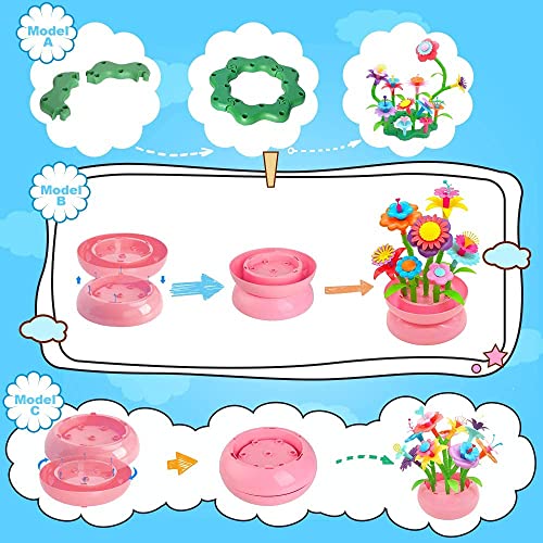 BEMITON Flower Building Toy Set for Girls, Best Birthday Gifts for 3 4 5 6 7 Year Old Kids, Arts and Crafts Kit for Toddlers, STEM Activities and Gardening Pretend Playset, 148 pcs - Image 3
