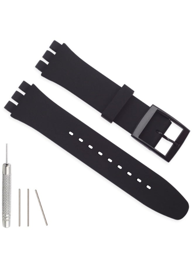 سوار ساعة سيليكون لساعة سواتش 17 مم ، حزام معصم بديل مقاوم للماء للرجال والنساء، أسود - Image 1