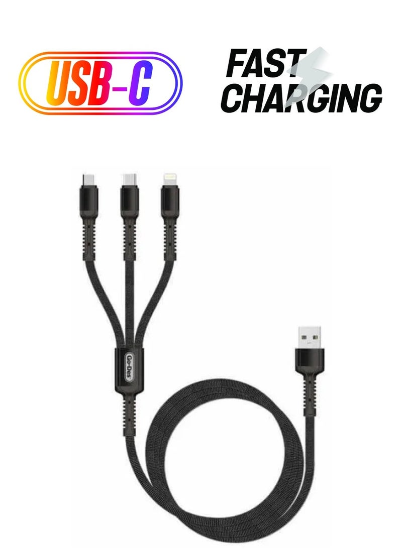 Raxoom Go-Des 3in1 Fast charging Data cable type C ios and Micro Usb 3A, 1.2M GD-UC511 - Image 1