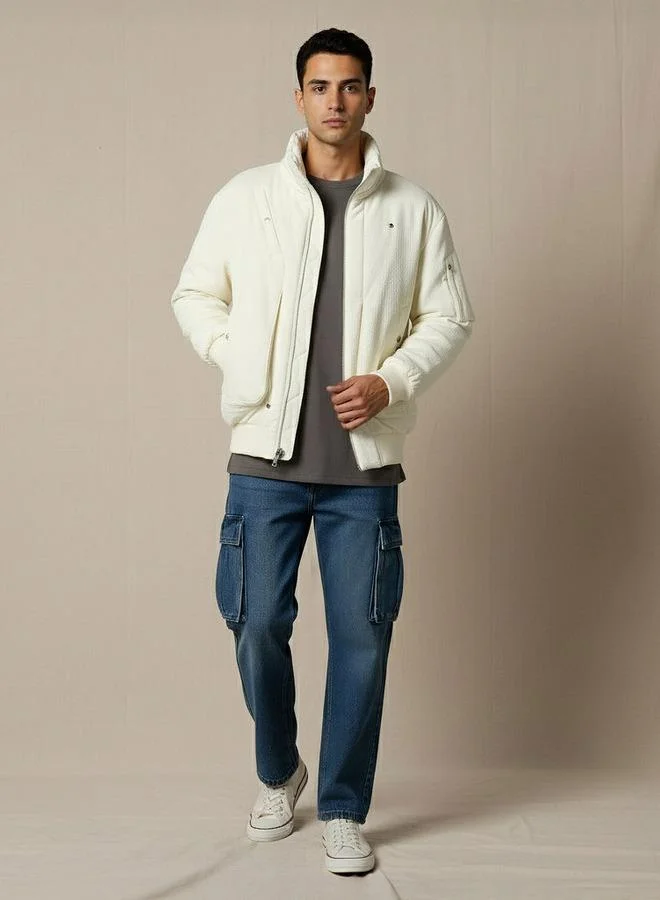 Splash FAV WHITE Men Relaxed Fit Zip Through Jacket for Men | Best Price UAE