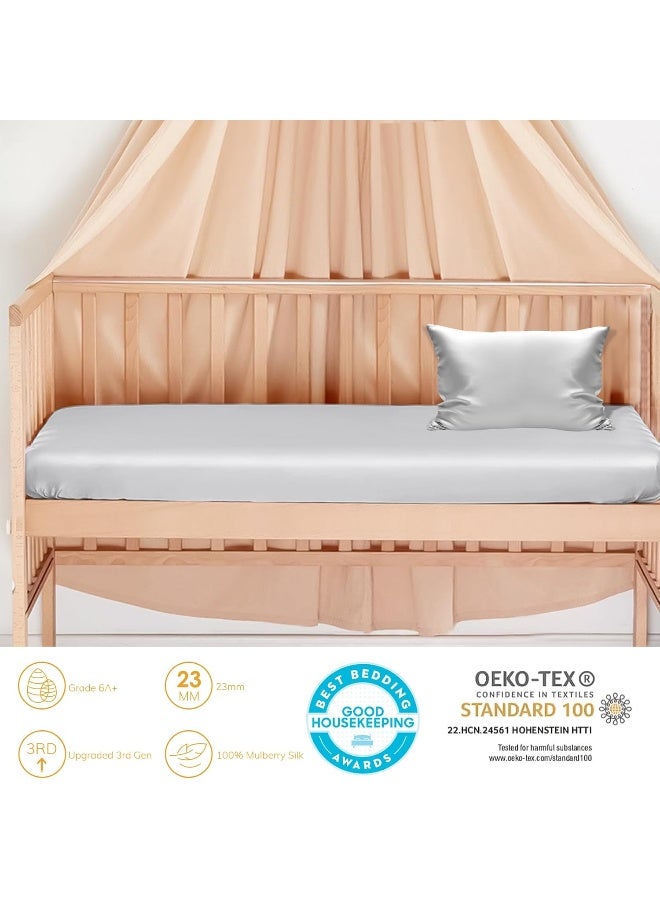 PROMEED 100% Natural Silk Fitted Crib Sheet & Pillowcase Set, 23 Momme Real Silk Nusery Bedding Set with Crib Fitted Sheet and Toddler Pillowcase - Image 2