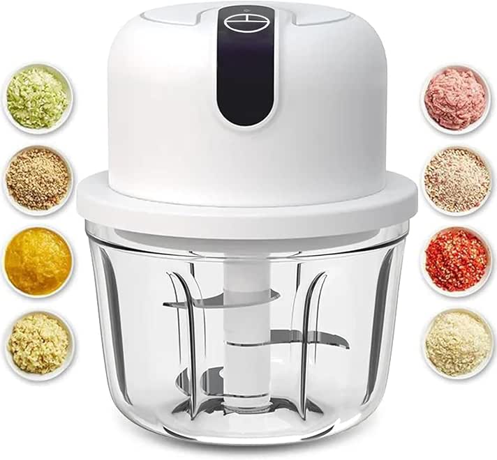 Mini Electric Food Processor, Stainless Steel Blades, Detachable Design, Anti-Splash, White