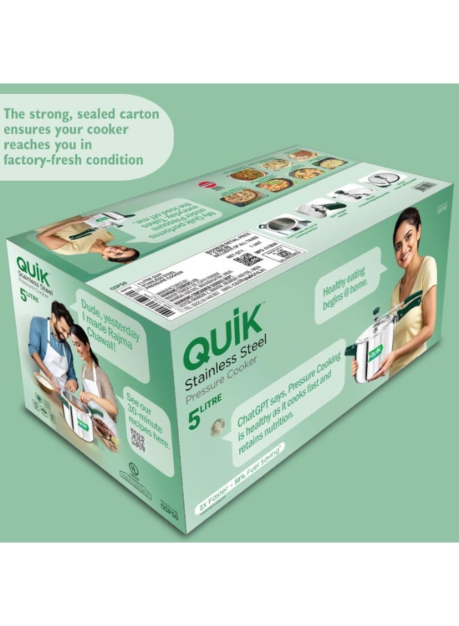 هوكينز قدر ضغط Hawkins سعة 5 لتر | ستانلس ستيل | طراز Quik | جسم مستقيم | متوافق مع مواقد الحث الحراري | مثالي لـ 5–7 أشخاص | فضي (QSP50) | متوافق مع مواقد الحث الحراري والغاز - Image 2