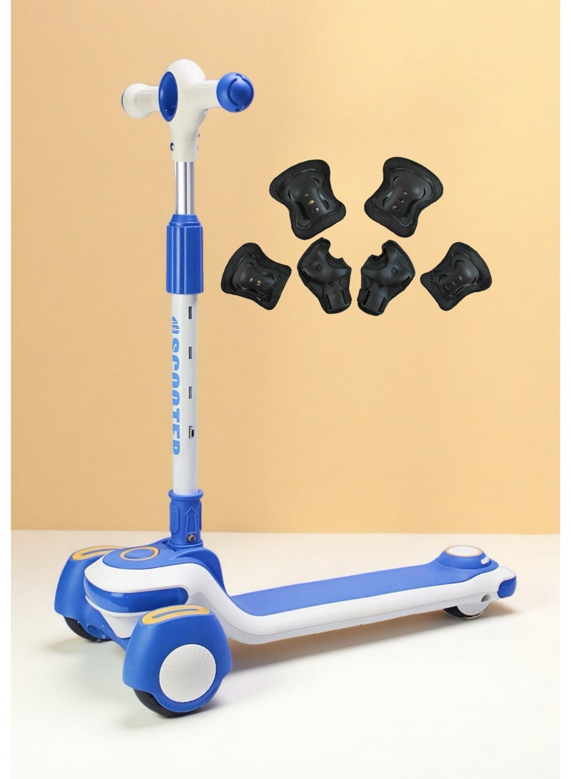 EASY FUTURE Foldable Kick Scooter for Kids 3-8: Height-Adjustable Handle, LED Wheels, Rear Brake & Fun Music Features Including Protective Gear Set - Image 1