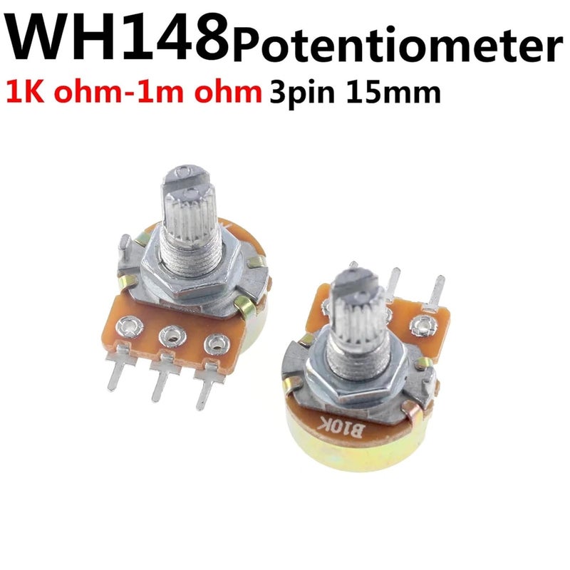 B1K B2K B5K B10K B20K WH148 B50K B100K B500K 3Pin 15mm Shaft Amplifier Dual Stereo Potentiometer 1K 2K 1M 10Pcs(1K) - Image 2
