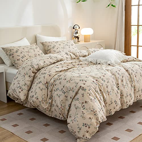 TISPLR Floral Queen Comforter Set 3 Pieces Soft Chic Garden Style Floral Print Lightweight Vintage Botanical Flowers Comforter Set for All Seasons 1 Comforter and 2 Pillowcases - Image 3