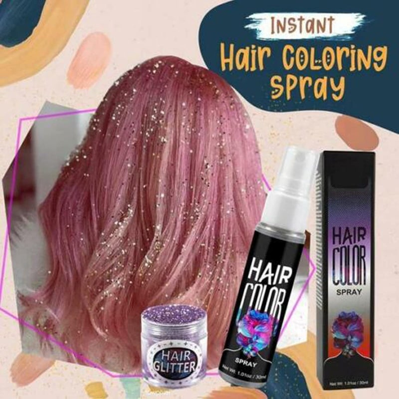 comfrt Instant Hair Coloring Spray Set, Hair Dye Coloring And Glitter Powder Kit, Creative DIY Hair Color Dye Lasting Hair Coloring Tool Stylist Salon for Girls Men Birthday Party Cosplay Gift (Gold) - Image 2