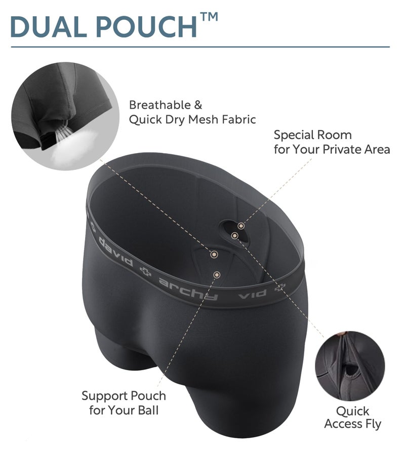 DAVID ARCHY Men's Underwear Micro Modal Dual Pouch Trunks Support Ball Pouch Bulge Enhancing Boxer Briefs for Men 3 or 4 Pack(S,Black/Dark Gray) - Image 2