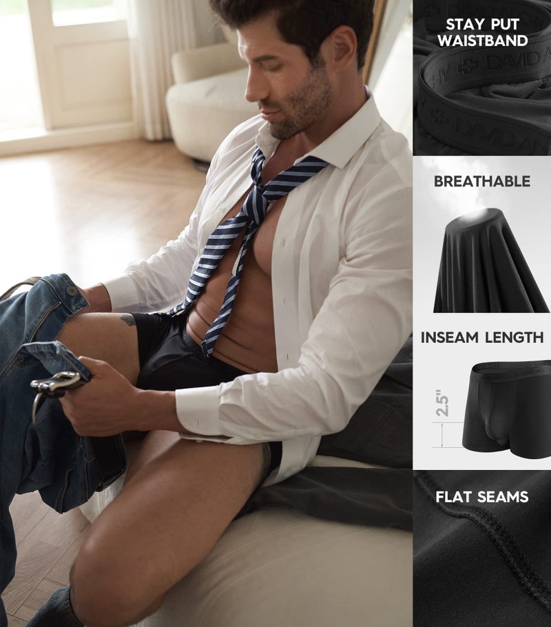 DAVID ARCHY Men's Underwear Micro Modal Dual Pouch Trunks Support Ball Pouch Bulge Enhancing Boxer Briefs for Men 3 or 4 Pack(S,Black/Dark Gray) - Image 4