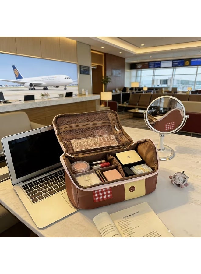 حقائب مكياج من البوليستر – حقيبة تجميل واسعة وسعة كبيرة لتخزين مستحضرات التجميل، الفرش، أدوات النظافة، كريم الأساس، أحمر الشفاه، ومنتجات العناية بالبشرة – حقيبة سفر مريحة، مقاومة للماء وسهلة التنظيف – مناسبة للسفر، رحلات العمل، الاستخدام اليومي، والتنظيم المنزلي - Image 5