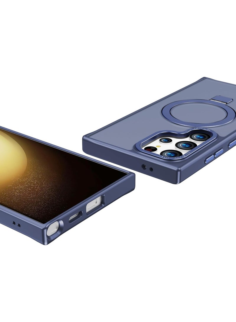 Compatible with Magnetic for Samsung S24 Ultra Case with Ring Stand, [10 FT Drop Protection] [Velvety Touch] Slim Translucent Matte Back Shockproof Phone Case for Samsung S24 Ultra (Blue) - Image 5