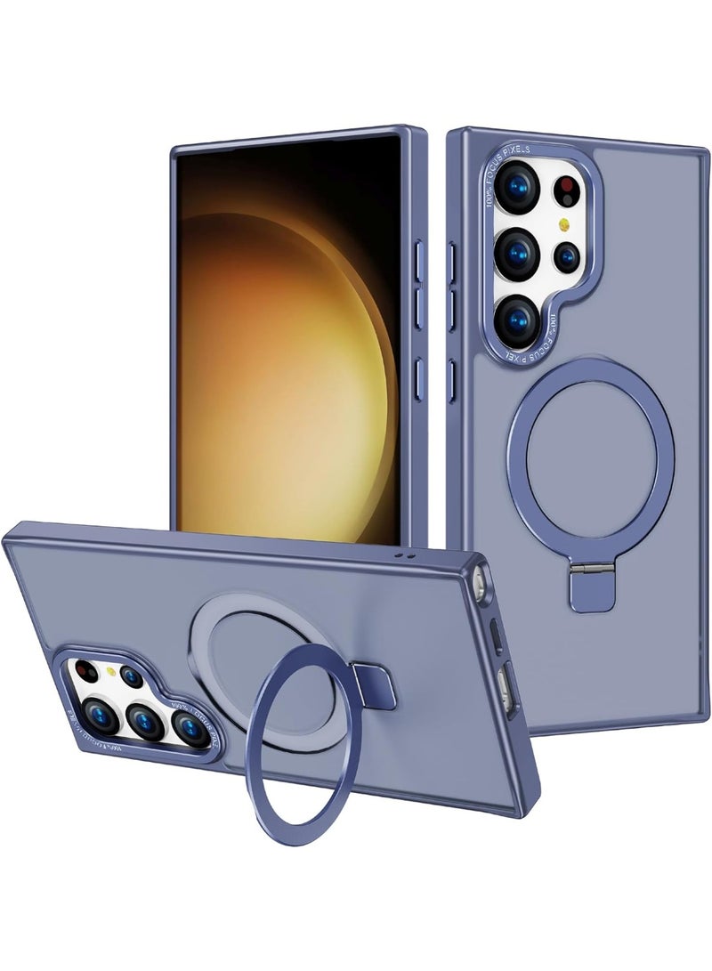 Compatible with Magnetic for Samsung S24 Ultra Case with Ring Stand, [10 FT Drop Protection] [Velvety Touch] Slim Translucent Matte Back Shockproof Phone Case for Samsung S24 Ultra (Blue) - Image 1