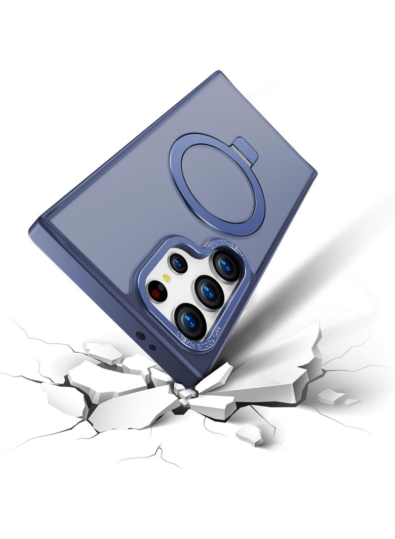 Compatible with Magnetic for Samsung S24 Ultra Case with Ring Stand, [10 FT Drop Protection] [Velvety Touch] Slim Translucent Matte Back Shockproof Phone Case for Samsung S24 Ultra (Blue) - Image 3