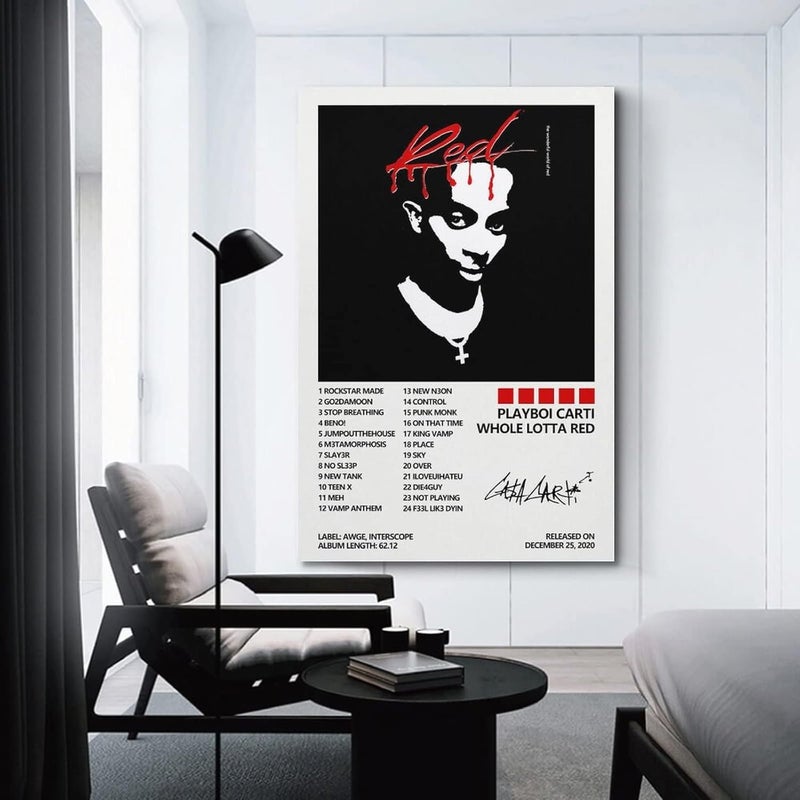 SUANYE ملصق Playboi Carti لغلاف ألبوم Whole Lotta Red، لوحة زخرفية جمالية لغرفة النوم، فن جداري على قماش، مقاس 12x18 بوصة (30x45 سم) - Image 3