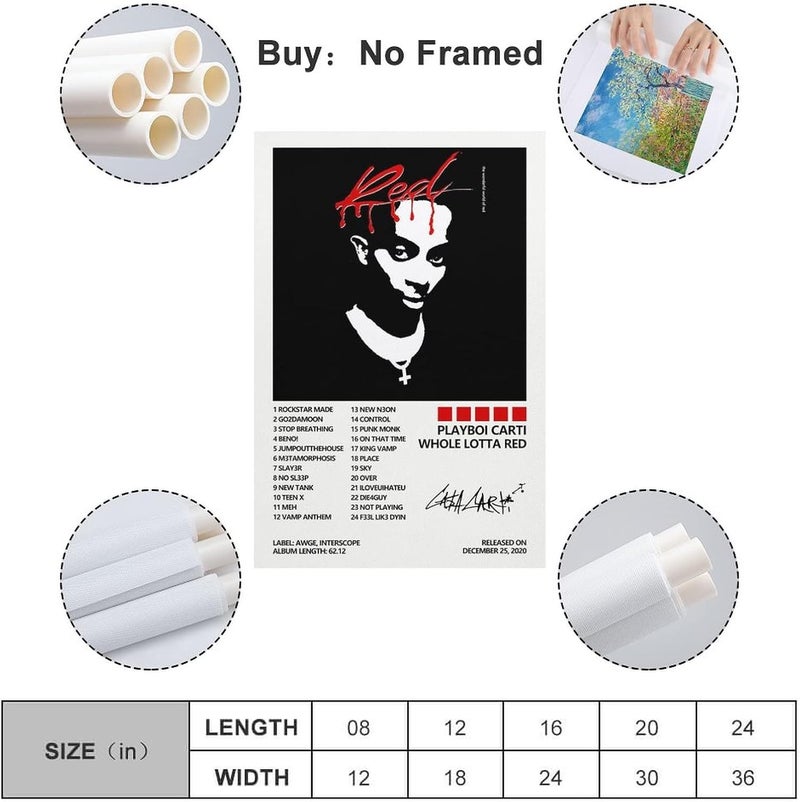 SUANYE ملصق Playboi Carti لغلاف ألبوم Whole Lotta Red، لوحة زخرفية جمالية لغرفة النوم، فن جداري على قماش، مقاس 12x18 بوصة (30x45 سم) - Image 2