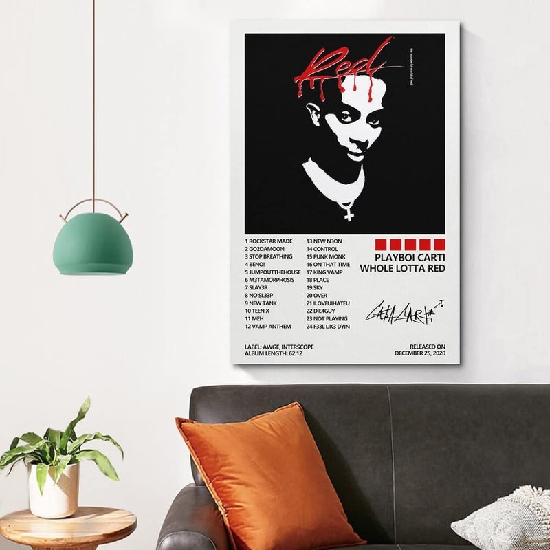 SUANYE ملصق Playboi Carti لغلاف ألبوم Whole Lotta Red، لوحة زخرفية جمالية لغرفة النوم، فن جداري على قماش، مقاس 12x18 بوصة (30x45 سم) - Image 4