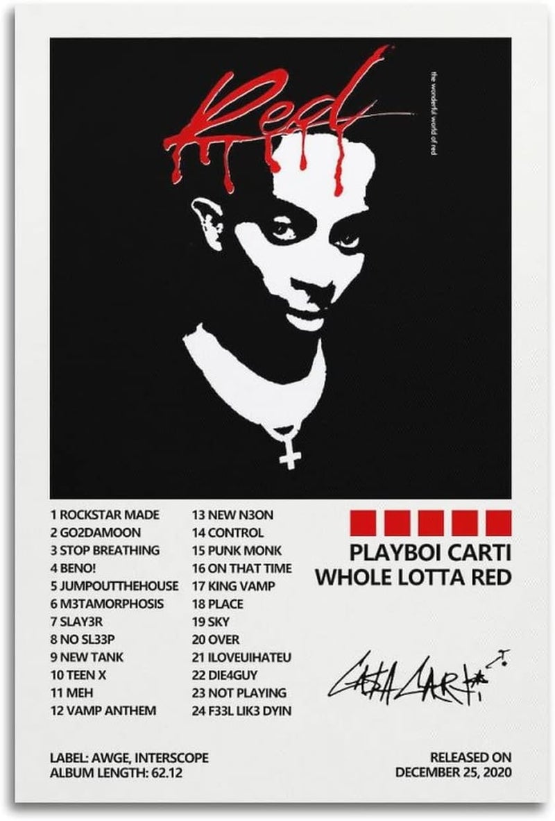 SUANYE ملصق Playboi Carti لغلاف ألبوم Whole Lotta Red، لوحة زخرفية جمالية لغرفة النوم، فن جداري على قماش، مقاس 12x18 بوصة (30x45 سم) - Image 1
