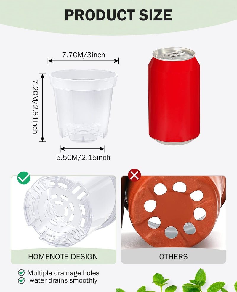 homenote Clear Nursery Pots for Plants,3 Inch Plant Pot for Planting Plastic Seedling with Drainage Holes Seed Starter Flower High Transparency with 20 Labels (60 Pack) - Image 4