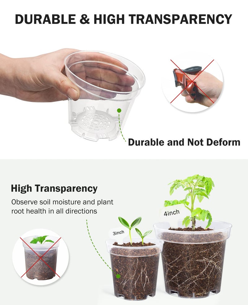 homenote Clear Nursery Pots for Plants,3 Inch Plant Pot for Planting Plastic Seedling with Drainage Holes Seed Starter Flower High Transparency with 20 Labels (60 Pack) - Image 2