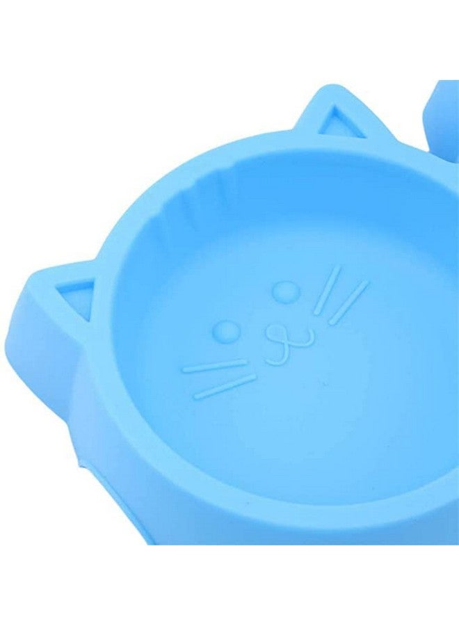 وعاء طعام للحيوانات الأليفة - وعاء طعام وماء مزدوج على شكل وجه قطة للكلاب والقطط (أزرق) - عبوة من قطعة واحدة - Image 4