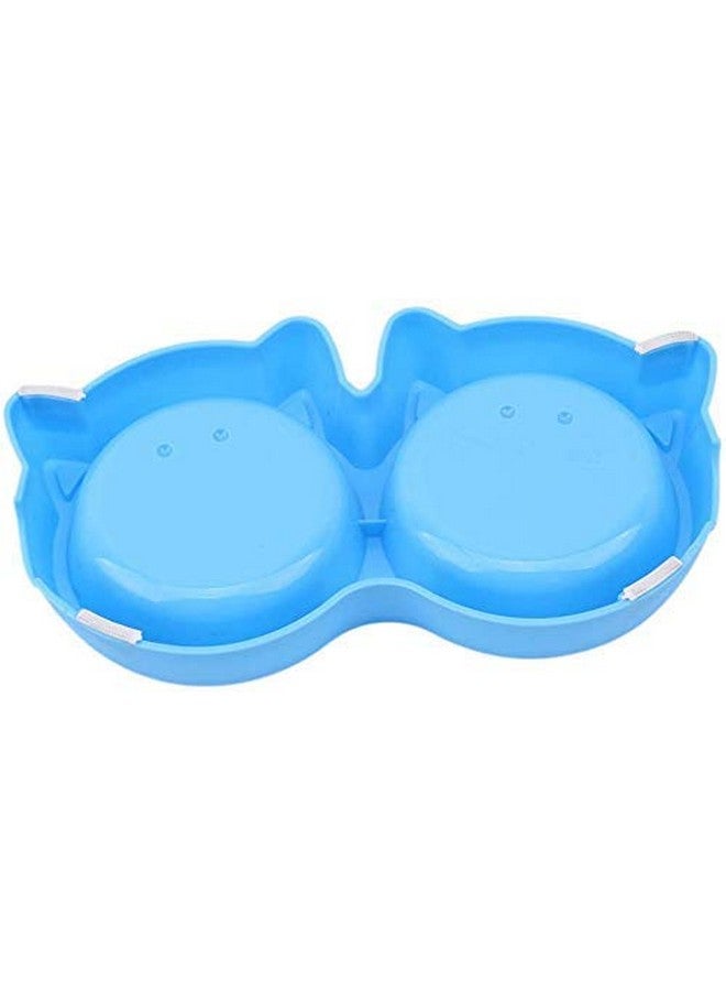 وعاء طعام للحيوانات الأليفة - وعاء طعام وماء مزدوج على شكل وجه قطة للكلاب والقطط (أزرق) - عبوة من قطعة واحدة - Image 3