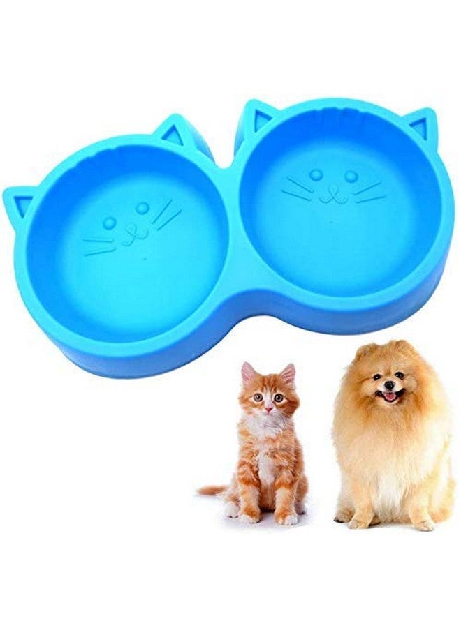 وعاء طعام للحيوانات الأليفة - وعاء طعام وماء مزدوج على شكل وجه قطة للكلاب والقطط (أزرق) - عبوة من قطعة واحدة - Image 2