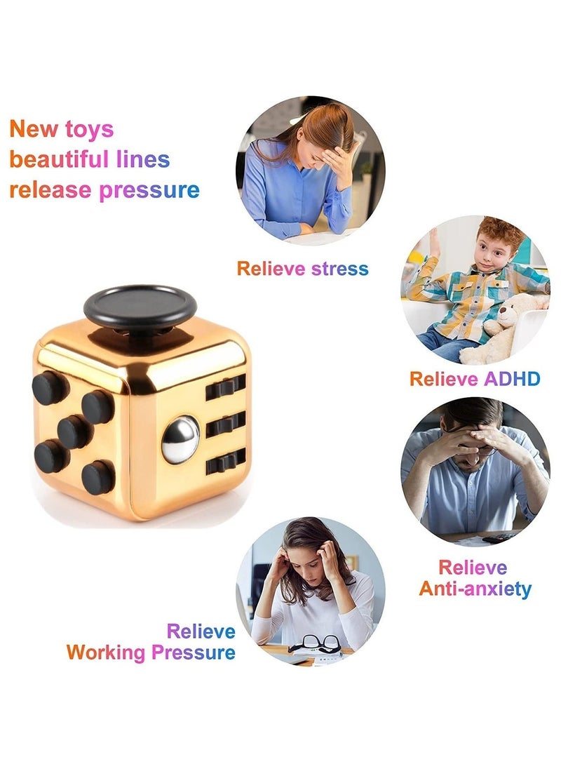 Generic - Fidget Toy Cube Toy Sensory Toy Stress Anxiety Relief Toy, Pressure Relieving Toys, Stress Reliever, Relaxing Toy Gift for Kids and Adults(Gold) - Image 1