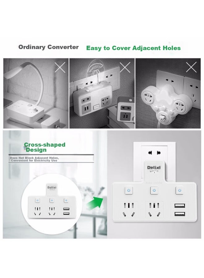 Delipow Socket, Usb Adapter Plug, Triangular One-to With Usb Control, Wireless Socket, Power Converter - Image 1