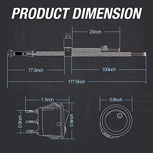 ACEC SHOP Wiring Harness 1 Lead, ACEC SHOP Light Bar Wiring Harness 12V 40A Rocker Switch Relay Fuse Nylon Wiring Harness Kit for Light Bars Work Lights Fog Lights Rock Lights for Truck UTV ATV Car Boat - Image 2