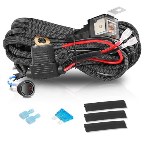 ACEC SHOP Wiring Harness 1 Lead, ACEC SHOP Light Bar Wiring Harness 12V 40A Rocker Switch Relay Fuse Nylon Wiring Harness Kit for Light Bars Work Lights Fog Lights Rock Lights for Truck UTV ATV Car Boat - Image 1