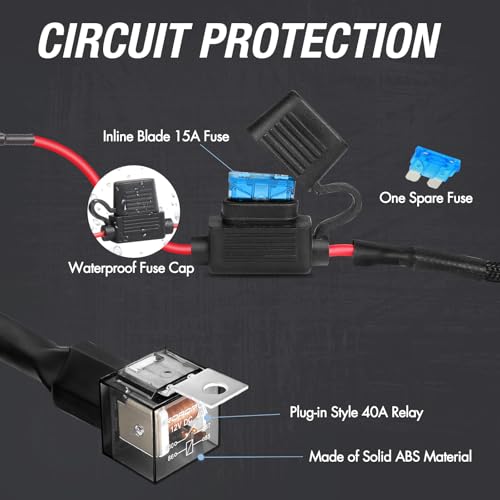 ACEC SHOP Wiring Harness 1 Lead, ACEC SHOP Light Bar Wiring Harness 12V 40A Rocker Switch Relay Fuse Nylon Wiring Harness Kit for Light Bars Work Lights Fog Lights Rock Lights for Truck UTV ATV Car Boat - Image 5