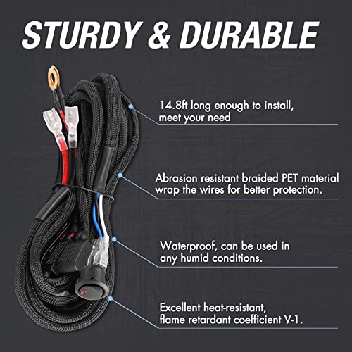 ACEC SHOP Wiring Harness 1 Lead, ACEC SHOP Light Bar Wiring Harness 12V 40A Rocker Switch Relay Fuse Nylon Wiring Harness Kit for Light Bars Work Lights Fog Lights Rock Lights for Truck UTV ATV Car Boat - Image 4