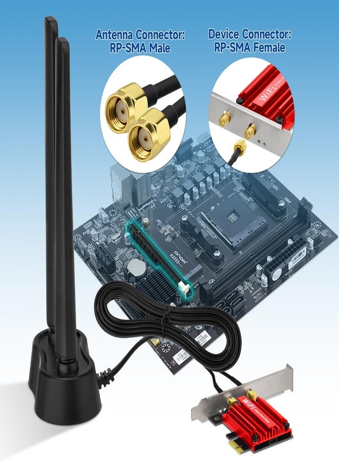 ايتوود هوائي Eightwood 9dBi WiFi 6E ثلاثي النطاق 6 جيجاهرتز 5 جيجاهرتز 2.4 جيجاهرتز بقاعدة مغناطيسية لأجهزة الكمبيوتر المكتبية وبطاقات PCIe Bluetooth ولوحات الألعاب الأم وأجهزة توجيه WiFi 6E - Image 5