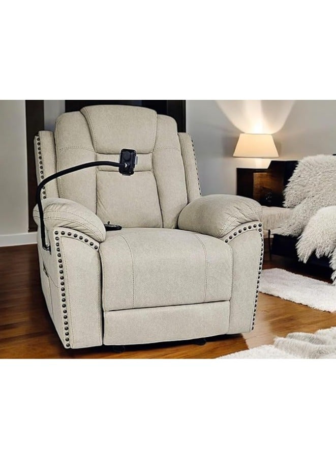 مالتي هوم فيرنيتشر أريكة استرخاء كهربائية حديثة مصنوعة من القماش الكريمي الفاخر مع شحن لاسلكي MH-1809-Cream، جهاز مساج كهربائي يمكن التحكم فيه عن بعد، حامل للهاتف المحمول، هزاز ومنفذ USB MH-1809-Cream - Image 1