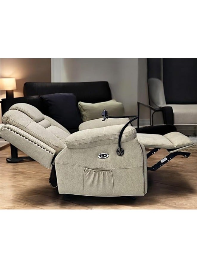 مالتي هوم فيرنيتشر أريكة استرخاء كهربائية حديثة مصنوعة من القماش الكريمي الفاخر مع شحن لاسلكي MH-1809-Cream، جهاز مساج كهربائي يمكن التحكم فيه عن بعد، حامل للهاتف المحمول، هزاز ومنفذ USB MH-1809-Cream - Image 2