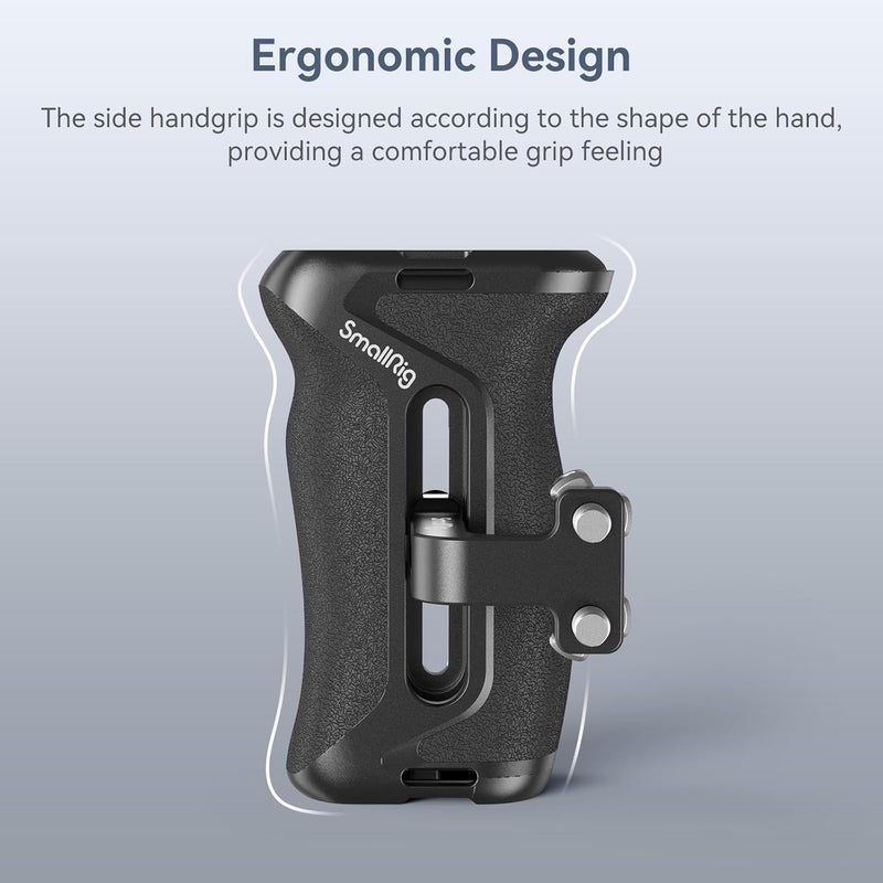 SMALLRIG مقبض جانبي من الألمنيوم لحاويات الكاميرا، مقبض جانبي عالمي مريح مع ثقب تحديد مدمج 1/4"-20، ثقب حزام، حذاء بارد، قابل للتعديل لأعلى/أسفل 36 مم - Image 2