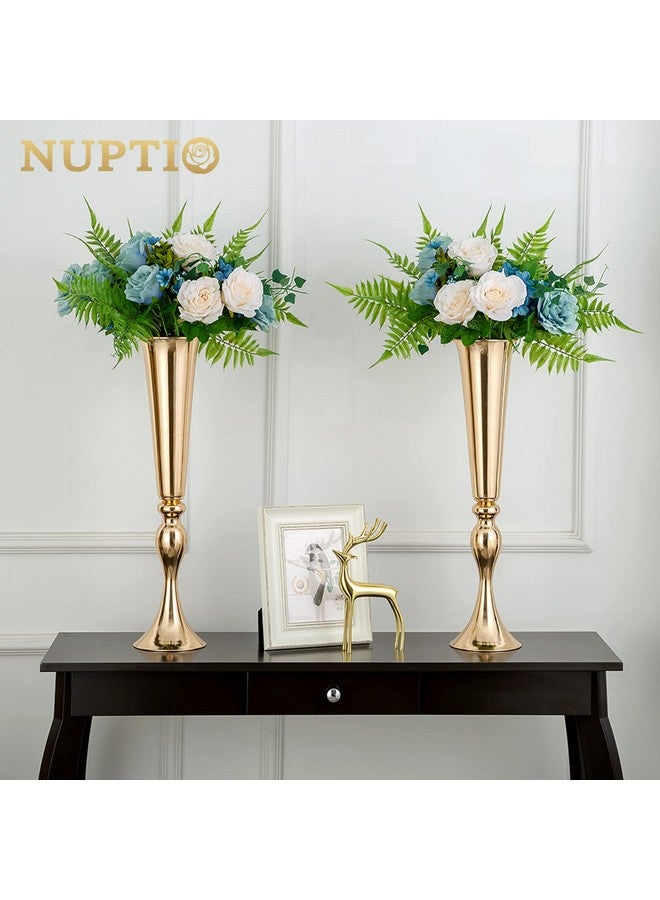 NUPTIO مزهرية معدنية متعددة الاستخدامات بارتفاع 21.9 بوصة من Nuptio، مزهرية معدنية على شكل بوق، قطعة مركزية لحفلات الزفاف والعشاء، مناسبة لحفلات الذكرى السنوية وحفلات أعياد الميلاد - Image 3
