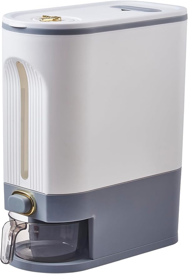 RELEMTRA RELEMTRA Food Dispenser Rice Bucket Rice Storage Box Container Kitchen Food Grain Storage Container Household Upgrade Rice Dispenser Transparent Metering Cylinder 10KG 
