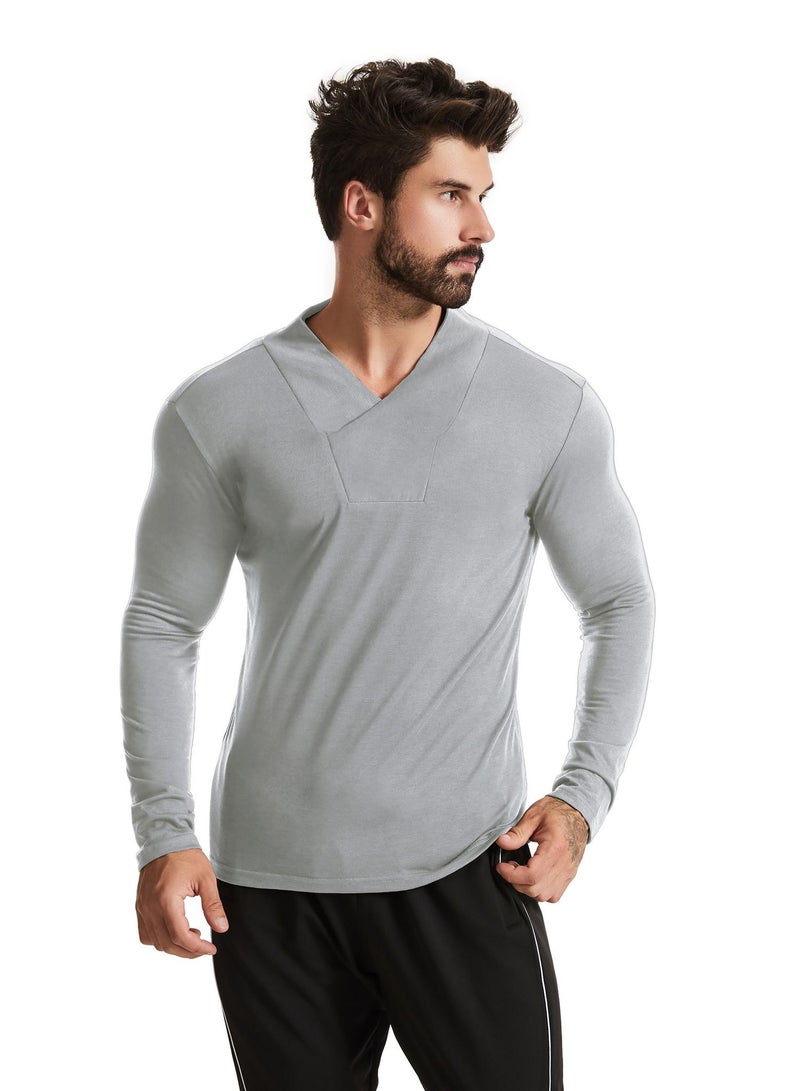 Loquat Men Quick Dry Breathable Sports Long Sleeve T-Shirt Grey  - Image 1
